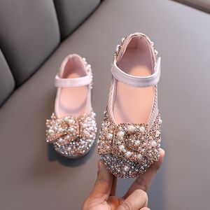 Sneakers Childrens Shoes Pearl Rhinestones Shining Kids Princess Baby Girls Party and Wedding D487 230522