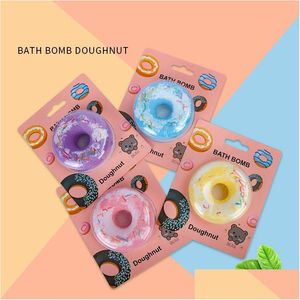 Bath Salts Cute Donut Bomb Wholesale Natural 110G Bathtub Dried Flower Bubble Bathing Ball Body Spa Pedicure Ocean Salt Drop Deliver Dh9Ef