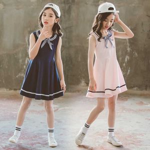 Flickans klänningar Summer Korean Short Sleeve Bow Children's Solid Cost Vesido Girls Youth Dress 4 8 12 13 14 16 Year Old G220523