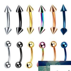 Navelklockknapp ringer 10st/Lot Rostfritt stål Eyebrow Ring Spike Ball Burvade skivstång Piercing Bar Body Jewelry Helix Dhgarden DH2PR