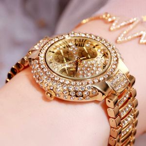 Смотрите три глаза для роскошных женских браслетов Crystal Watch Faces Full Diamond Fashion Women's Quartz Watch Clock