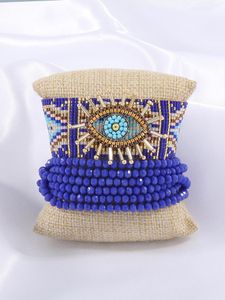 Bangle Yuokiaa Turkish Evil Eye Armband Women Miyuki Multilayer Crystal Pärlade armband Mujer Ethnic Tassel Woven Justerbara smycken