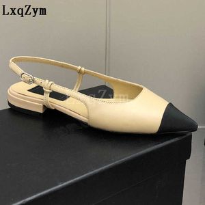Luksusowe spiczaste nowoczesne buty klasyczne eleganckie kobiety płaskie mieszane kolory sandały sandały żeńskie klamra tylna pasek pompki dama butów x230523