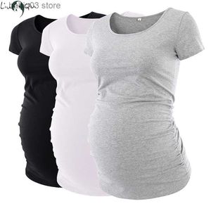 Maternity Tops Tees Maternity Tees Clothes Ropa Embarazada Shirt O Neck Tops Pregnancy T-Shirt Casual Flattering Side Ruching Maternity Pullover T230523