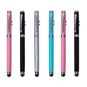 Multifunktionspennor 4 Färg Mtifunktionell kulspets Creative Metal Laser Touch Sn Pen LED Flashlight School Office Supplies Drop Del Dhbsy