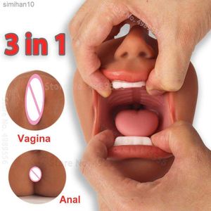 Masturbatoren 3 IN 1 Sexspielzeug Masturbation Für Männer Deep Throat Künstliche Echte Pussy Oral Männlicher MasturbatorBlowjob Realistische Gummi Vagina L230518