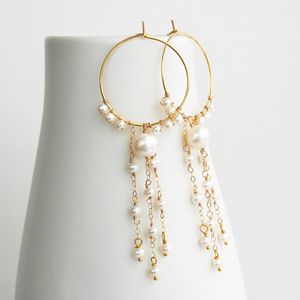 Huggie 14K Gold Fill Hoop Earrings Natural Pearlearrings Tassel Jewell