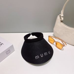 Miu letter large brim sun visor hat, face blocking sun visor hat, UV resistant sun hat, female empty top hat, Lafite hat