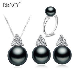 Sets Natural Freshwater Black Pearl Necklace And Earrings Set For Women 925 Silver Pearl Jewelry Birthday Gift