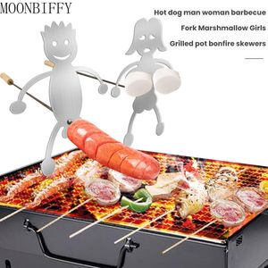 Acessórios para ferramentas de churrasco Acessórios de aço marshmallow roother engraçado artesanato metal skewer stick bifur