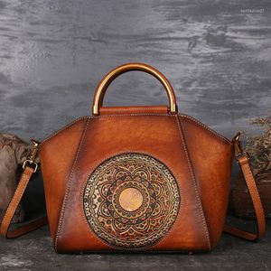 Bolsas de cintura Mensageiro de couro com relevo genuíno Bolsa retro Bolsa Padrão Totem Skin Natural Mulheres ombro de ombro