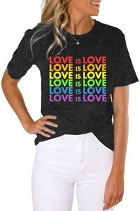 Pride Rainbow Shirt For Women LGBTQ Equality Rainbow Tees Shirts Love Is Lover Letter Print Casual Short Sleeve Tops Women T-shirt