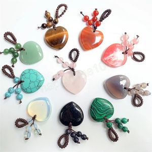 Aşk Kalp Anahtarı Doğal Gül Kuvars Opal Acate Stone Keychain Kolye DIY Takı Yapma Çanta Çantası Cazibesi Hediye Partisi