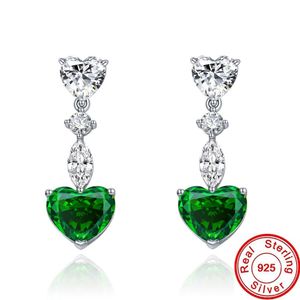 Heart Cut Emerald Diamond Earrings 100% Real 925 Sterling silver Party Wedding Drop Dangle Earrings for women Engagement Jewelry
