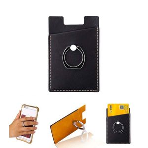 Card Holders High Quality PU Leather Phone Wallet Case Women Men Holder Pocket Stick 3M Adhesive Mobile