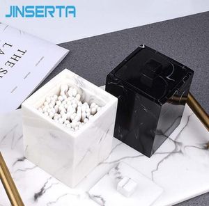 Jinserta Marbled Resin Storage Box Cotton Swab Arganizer Home Toothpick Holder El Luxury Bathroom Cotton Pad Box with Lid Y11259442640