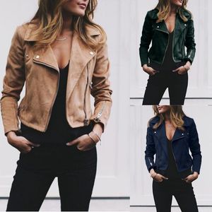 Women's Jackets Vintage WinterJacket Women 2023 Long Sleeve Cowboy Woman Coats With Pockets Fashion Moto Biker Zipper Suede Veste Femme