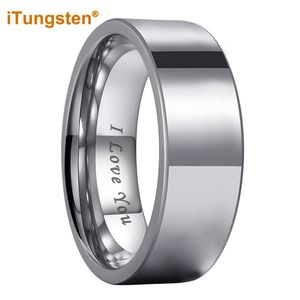 Rings iTungsten 6/8/10/12mm Fashion Wholesale Tungsten Wedding Ring Men Women Trendy Engagement Band I Love You Engraved Comfort Fit