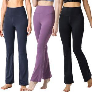 Yoga Outfits l u Yoga Flare Pants Women's Loose High Elasticity Nude Color Quick Drying Fitness Pants High Waist Yoga Pants Sports Pants Leg Trimming Pants