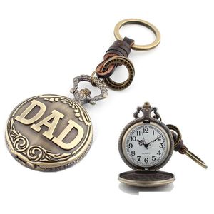 Keychains Bedanyards Papock Pocket Watch Vintage Leather Keychain Pingente Quartz Tecking Pais do Dia de Natal Droga Droga Fashi Dhpzq