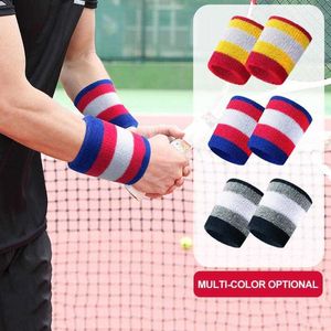 Wrist Support 1 pair of striped men's sports basketball wristbands hand stand protectors gym * 8 cm P230523