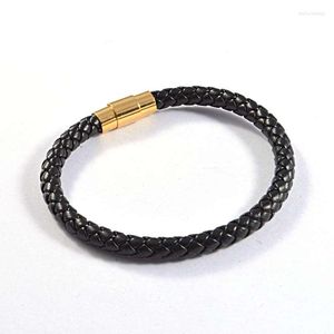 Armreif Mode Männer Rochenleder Armband Gold Edelstahl Magnetverschluss geflochten schwarz PU Schmuck