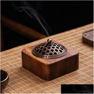 Lampade profumate Porta bastoncini di incenso in legno quadrato di noce Home Indoor Hollow Censer Drop Delivery Garden Decor Fragrances Dhiyf