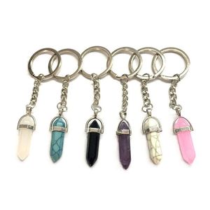 Клавины Lanyards Natural Crystal Stone Coney Bulchain Подвесная шестиугольная колонка