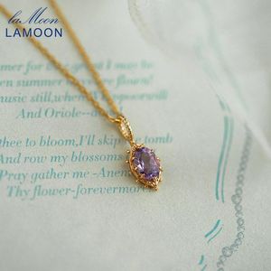 Necklaces LAMOON Gemstone Natural Amethyst Necklace For Women 925 Sterling Silver Gold Vermeil Vintage Small Crown Pendant Fine Jewelry