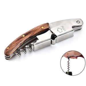 Openers Portable Household Stainless Steel Bottle Wooden Handle Double Hinge Mtifunctional Corkscrew Bar Kitchen Tools Drop Delivery Dhczs