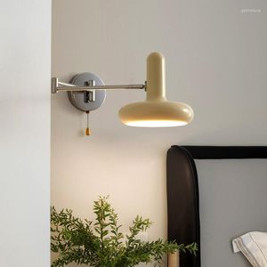 Lampade da parete Lampada girevole a braccio oscillante Bauhaus con cavo plug-in Luci a LED moderne Camera da letto Comodino da lettura rotante Sconce Pull Wire Switch