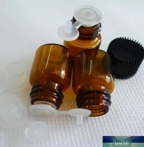 New Arrive 50 Pcs 1 ML Free Shipping (16*21) Amber Glass Essential Oil Bottle, Pull Stopper Orifice Reducer & cap