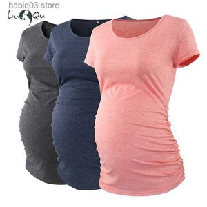 Maternity Tops Tees LIU QU Maternity Clothes Pregnant Top V neck Side Ruched Maternity T Shirts Womens Clothing Pregnancy Tee Shirt Ropa Mujer S-XL T230523