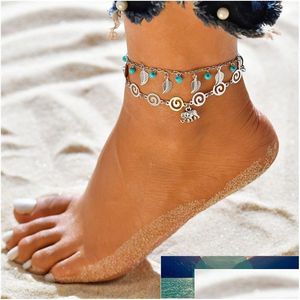 Anklets Letapi Vintage Mtiple Layers For Women Retro Elephant Leaves Bead Pendant Foot Jewelry Sandals Ankle Bracelet Factor Dhgarden Dhzor