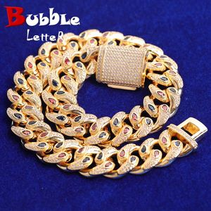 Necklaces Bubble Letter 20 mm Miami Cuban Link Chain for Men Necklace Choker Real Gold Plated Hip Hop Jewelry Free Shipping Items