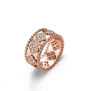خاتم Sier Kaleidoscope Luck Flower Rings مصمم مجوهرات للنساء الأربع حلقات أوراق كلاسيكية كاملة الماس المجوهر