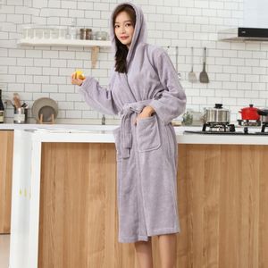 Women's Sleepwear Bathrobe With Hood Women Winter Warm Towel Fleece Men Cotton Dobby Bath Robe Bridesmaid Dressing Gown Wedding