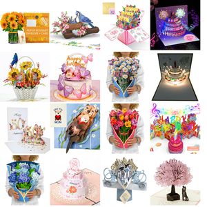 Cartões de felicitações pop -up Nanket Hotrangeas de 12 polegadas Bouquet de flor do tamanho da vida Pop -up 3D com cartão de nota em branco e entrega de queda de envelope Amv8x