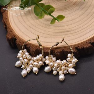 Huggie Glseevo Natural Freshwater Pearl White Hoop Earrings For Woman Weddings Original Design Handgjorda fina smycken GE0993A