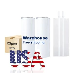 CA US Warehouse Blank Sublimation 20oz STRAIGHT Tumbler Cups Stainless Steel Slim Insulated Tumblers Beer Coffee Mugs s