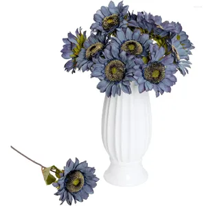 Dekorativa blommor 10 PC: s konstgjorda solrosor Lång stam Silk Fake Sunflower Stor inredning för hembröllopsfestdekoration (blå)