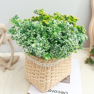 Flores decorativas 2pcs verde buquê de baga artificial 7 galhos mini plantas de frutas da sala de estar ao ar livre decoração de casamento decoração