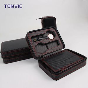 Boxes 2/4/8 Slots High Qualit Leather Watch Box Zipper Easy Carry Carbon Fiber Watch Display Jewelry Box
