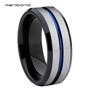 Fasce Anello blu nero Uomo Donna Fede nuziale in carburo di tungsteno con bordi scanalati e smussati 8 mm Comfort Fit