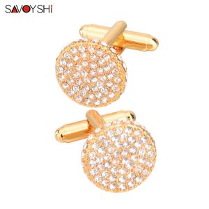 SAVOYSHI Luxury Crystal Cufflinks For Men Shirt Cuff Buttons High Quality Round Gold Color Cufflink Brand Jewelry Wedding Gift
