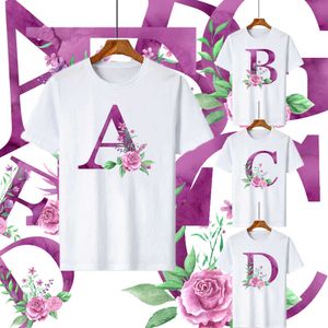 Männer T-Shirts 2022 Brief Blumen Name Drucken Casual T-shirts Lose Rundhals Kurzarm Hemd Männer Frauen T Tops Paar Kleidung Z0522