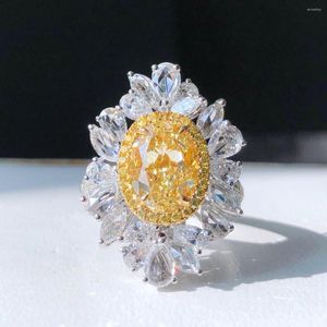 Cluster Ringe Feiner Schmuck Echt 18 Karat Gold 3,03 ct Gelbe Diamanten Hochzeit Verlobung Weiblich Für Frauen Ring TX
