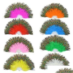 Konst och hantverk Fluffig Feather Hand Fan Stage Performances Craft Fans Elegant Folding Feathers Party Supplies Drop Delivery Home Gard Dhjyo