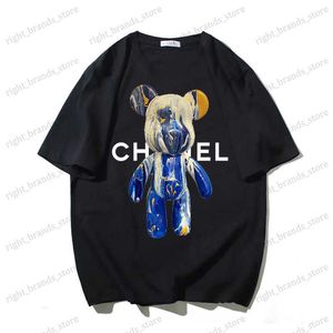 Men's T-Shirts Summer Luxury Men's T-Shirt Crew Neck Fashion Fluid Connector Printed Bear Thick Cotton 100% High Quality Streetwear Loose T230523