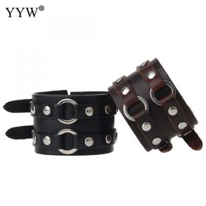 Link Bracelets Retro Punk Casual Leather & Bangles For Women Black Coffee Bracelet Wristband Men Jewelry Pulseras Mujer Chain